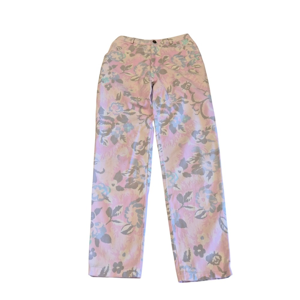 Vintage 80s Sopraffino Mix Juice Floral Pastel Denim Pants High Waisted